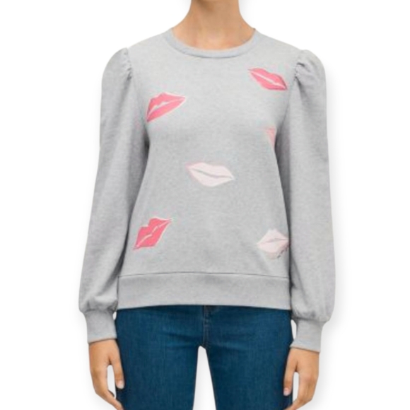 Kate Spade New York Lips Sweatshirt Gray & PINK Sz.XL EUC - Picture 1 of 7